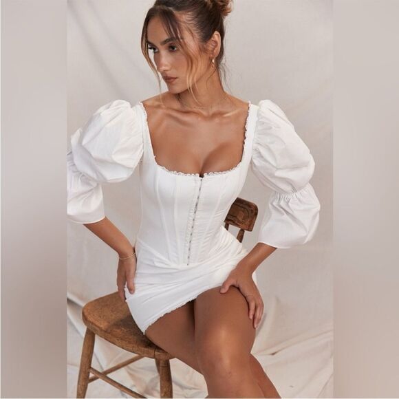 House of CB Matilda White puff Sleeve Corset Dress New Retails 239 - Picture 2 of 7